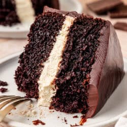 slice of ding dong cake with a few bites missing
