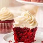 red velvet cupcake with ermine frosting