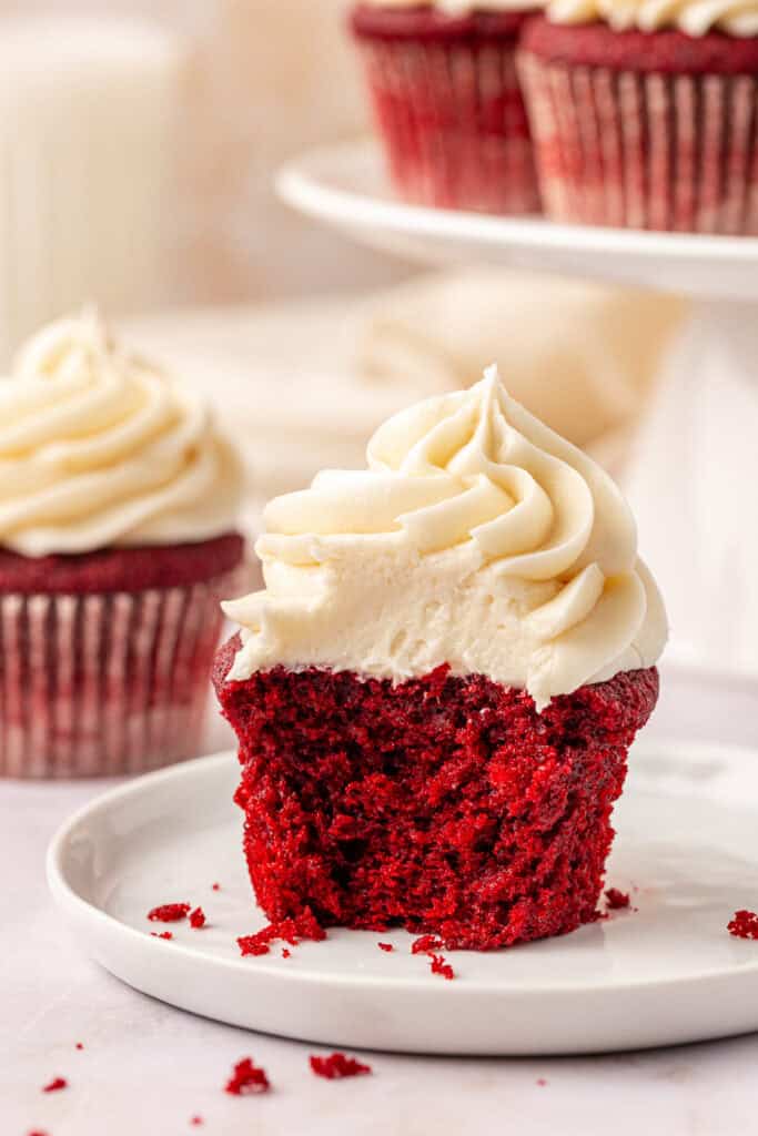 red velvet cupcake with ermine frosting