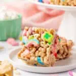 one lucky charm rice krispie treat on a plate