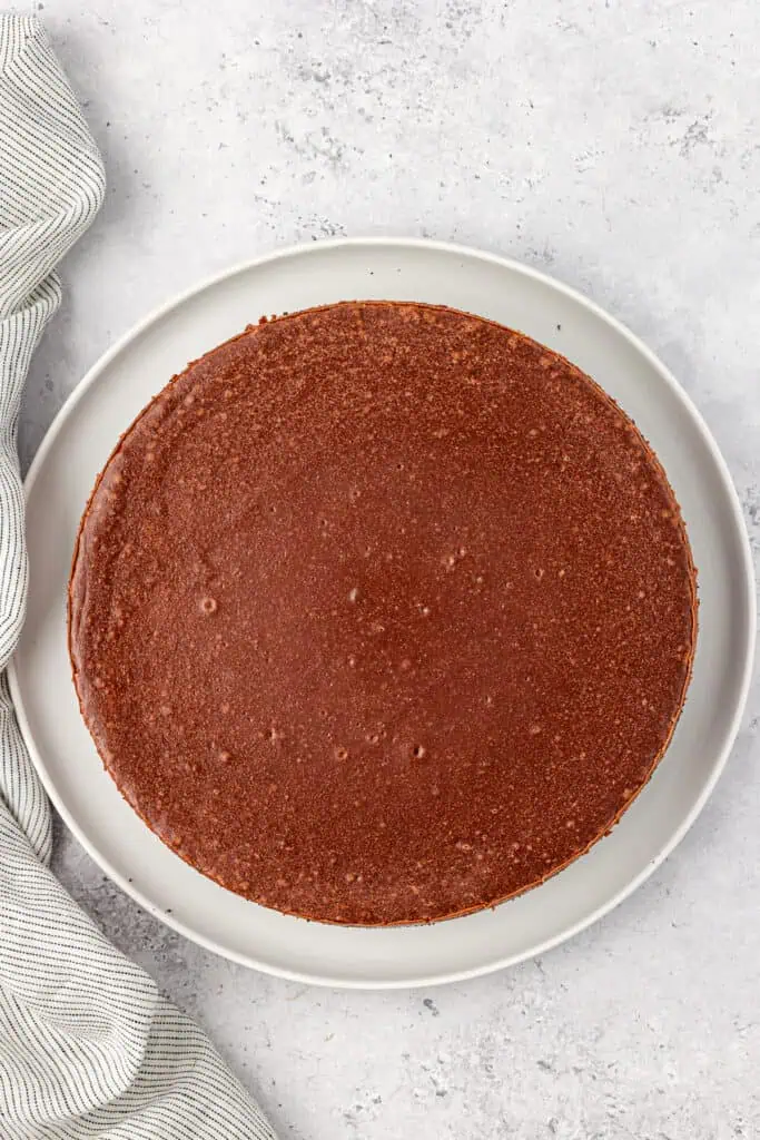 baked chocolate cheesecake on a platter