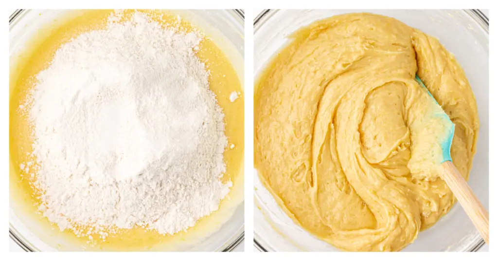 flour mixture stirred into lemon brownie batter