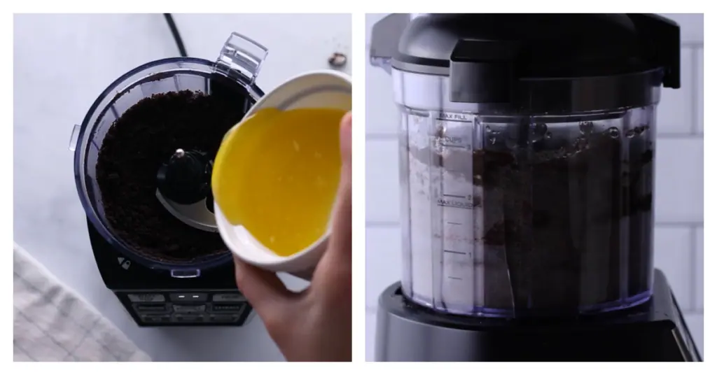melted butter added to food processor