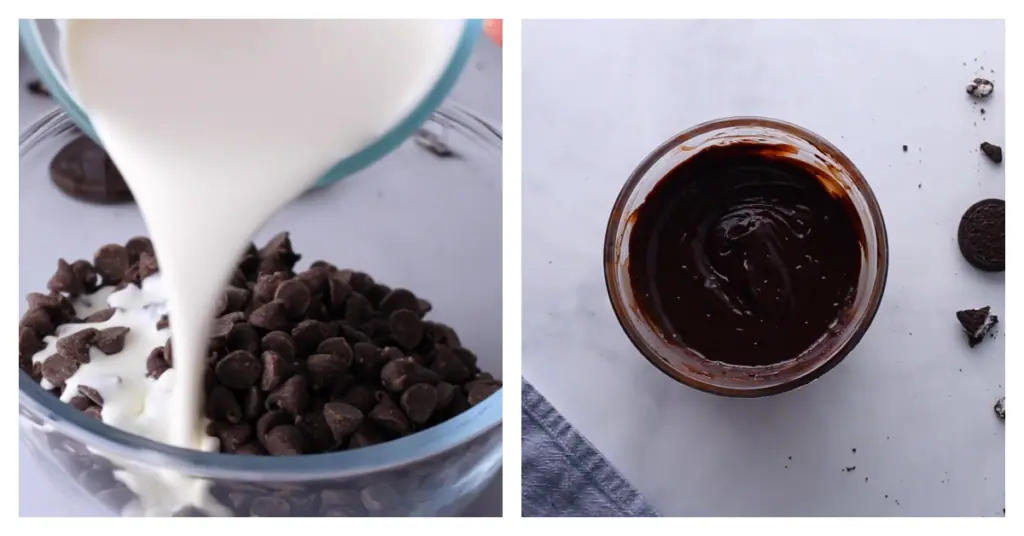 heavy cream poured over chocolate chips