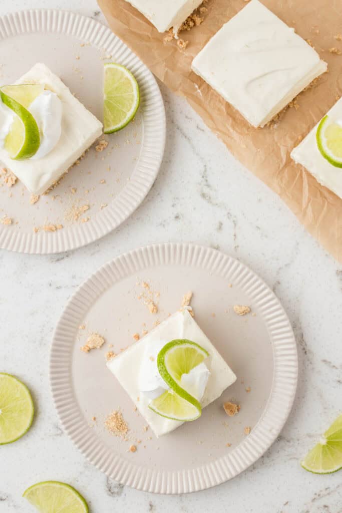 key lime cheesecake bar on a plate