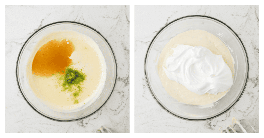 no bake key lime cheesecake bars filling in a bowl