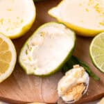 lime posset with a spoonful missing