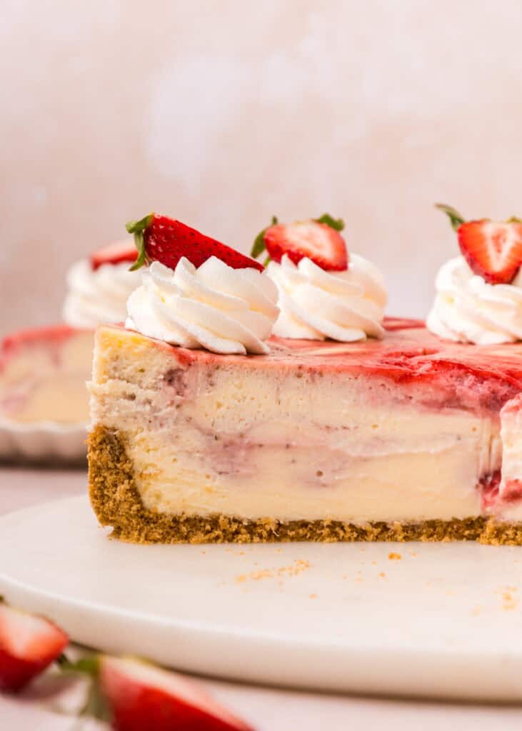 cut away view of strawberry swirl cheesecake