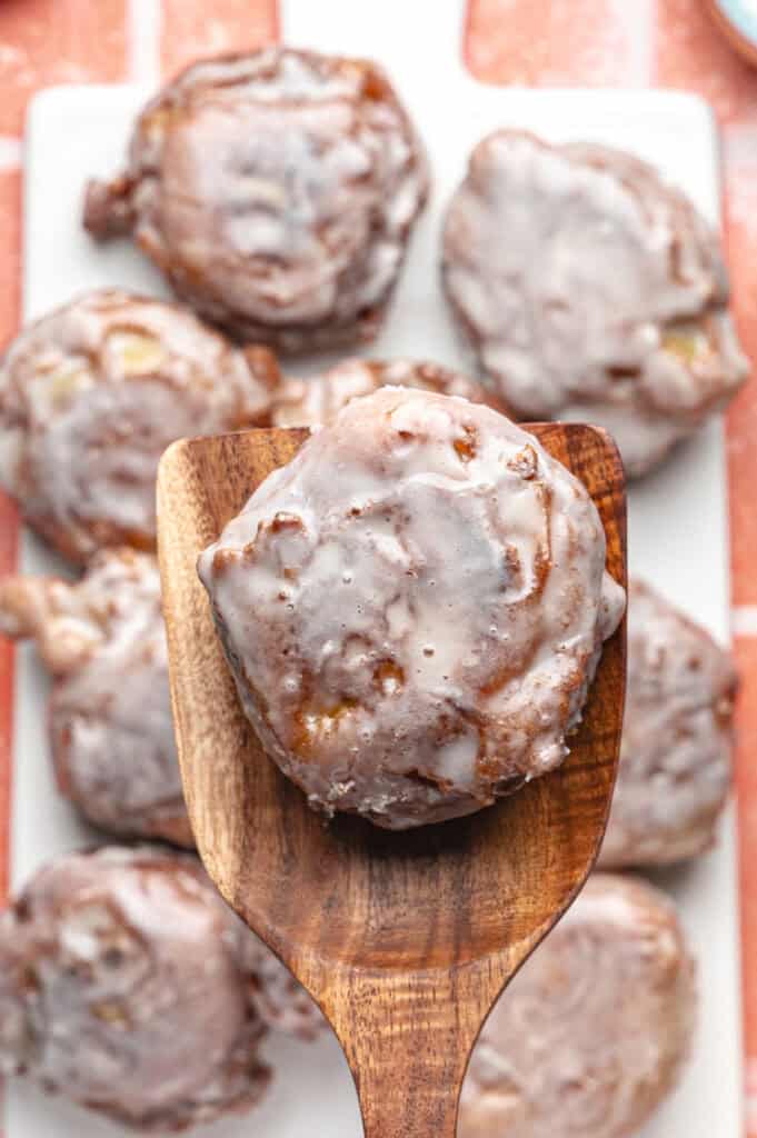 applesauce fritter on a serving spatula