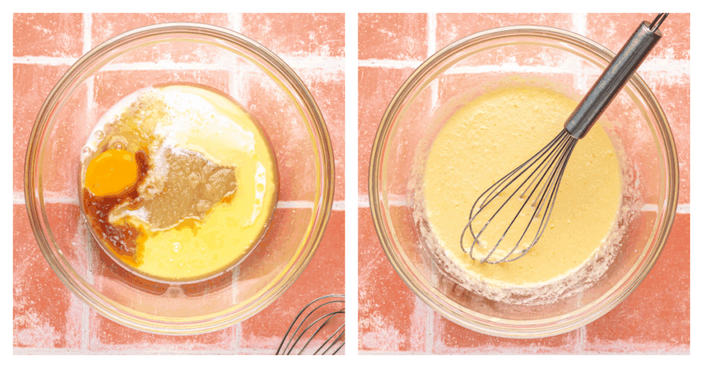wet ingredients in a bowl whisked together