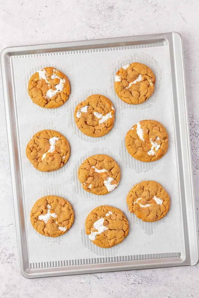 baked fluffernutter cookies on a cookie sheet