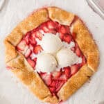strawberry galette topped with three scoops of ice cream