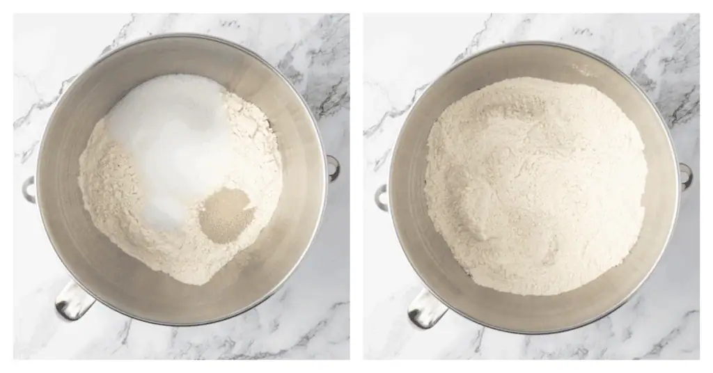 flour, yeast, sugar, and salt stirred together