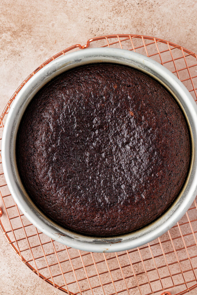 baked chocolate orange cake in a pan