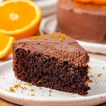 slice of chocolate orange cake on a plate