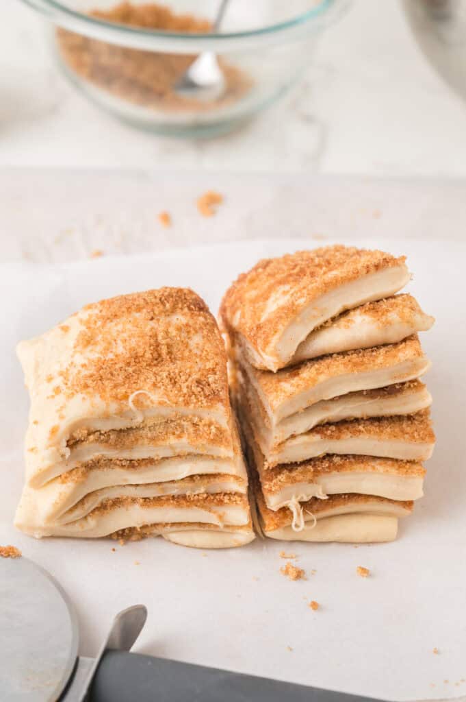 two stacks of dough squares