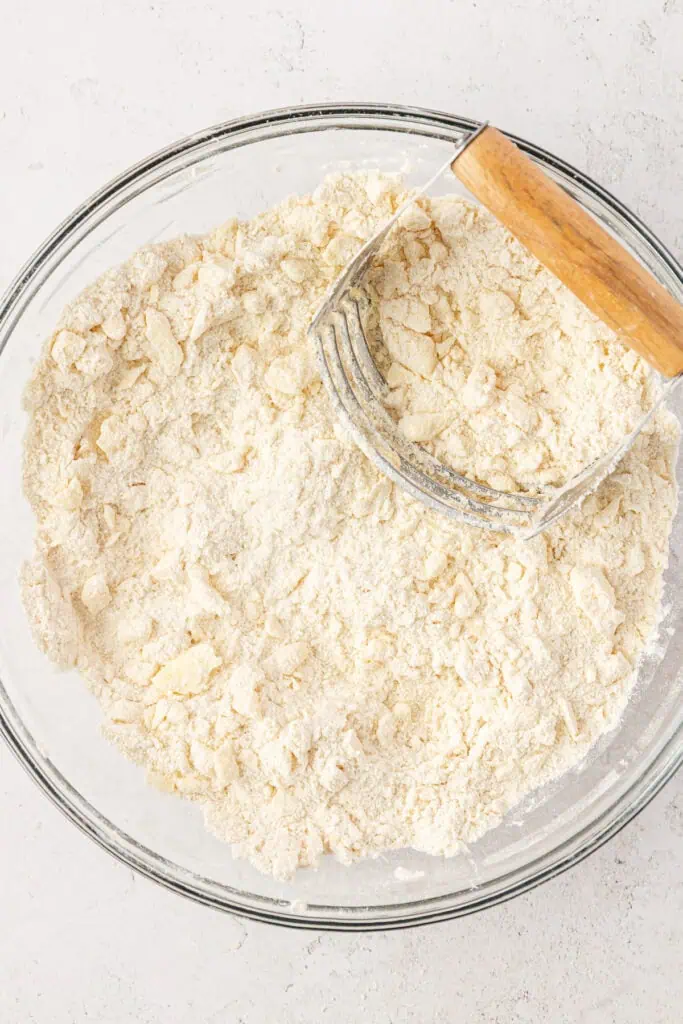 butter cut into the dry mixture with a pastry cutter