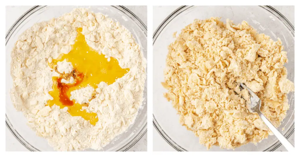 egg and vanilla added to crumble mixture