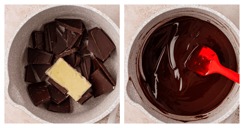 butter and chocolate melted together in a saucepan