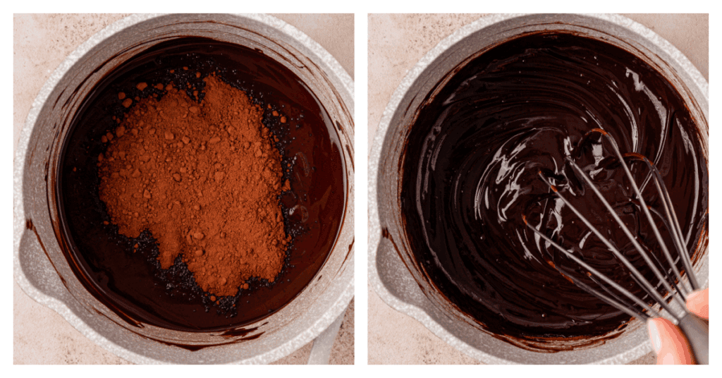 cocoa powder stirred into butter chocolate mixture