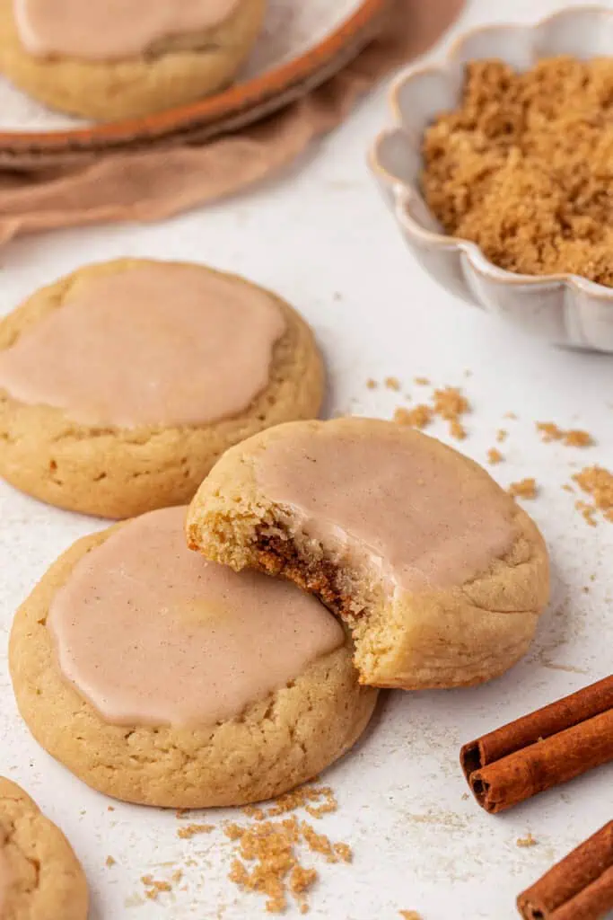 two brown sugar cinnamon pop tart cookies stacked on top of each other