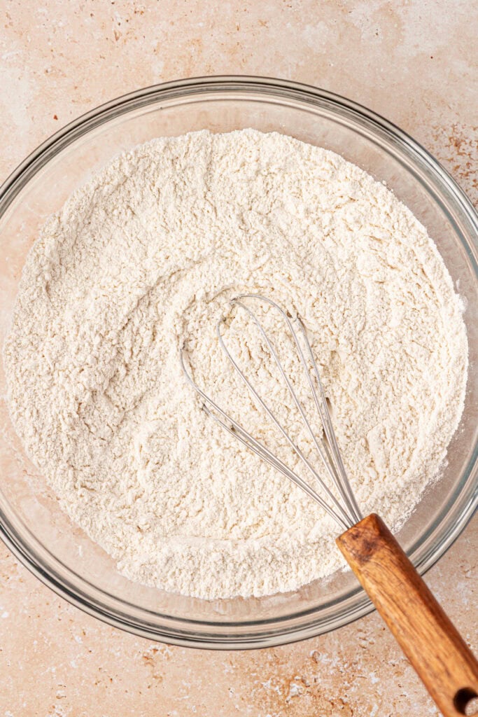 dry ingredients in a bowl with a whisk