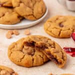 two peanut butter and jelly cookies stacked on top of each other