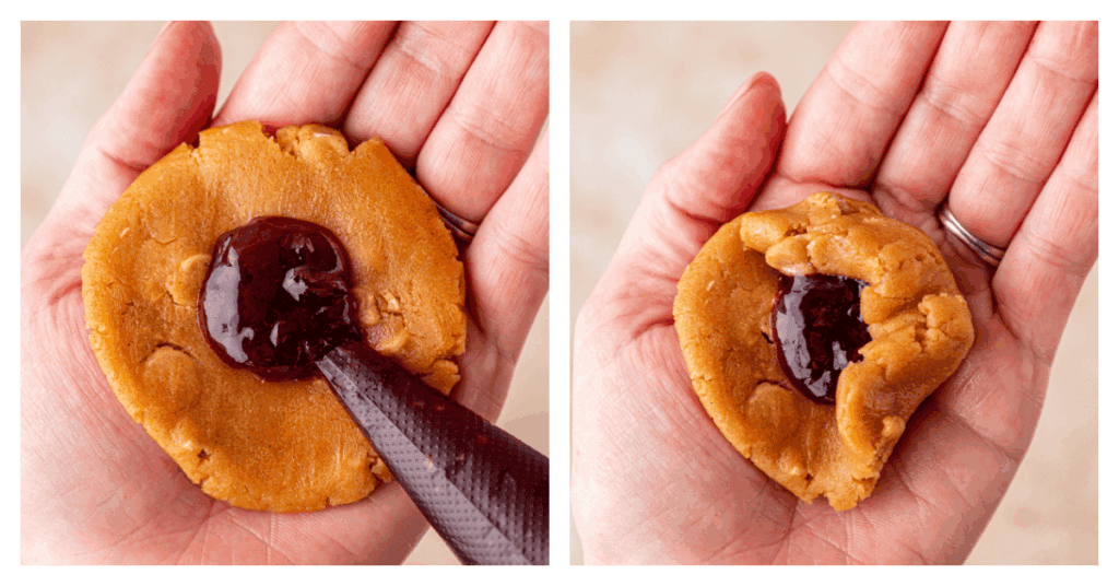 jam piped into the center of a cookie and dough folded around it