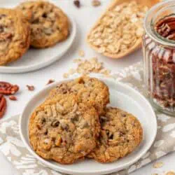 three cowboy cookies on a plate