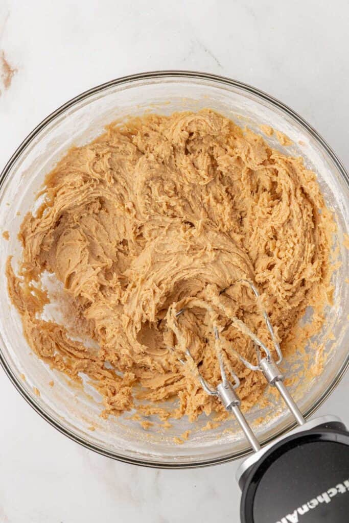 flour mixture added to cookie dough