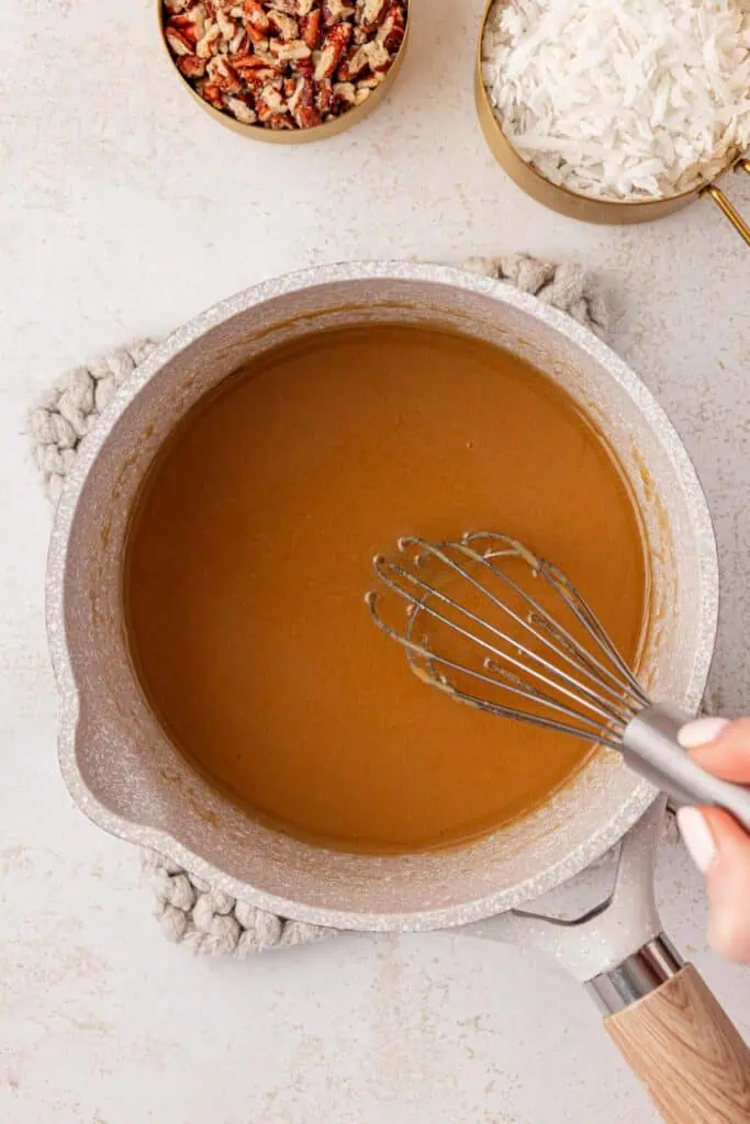 coconut pecan frosting mixture in a bowl
