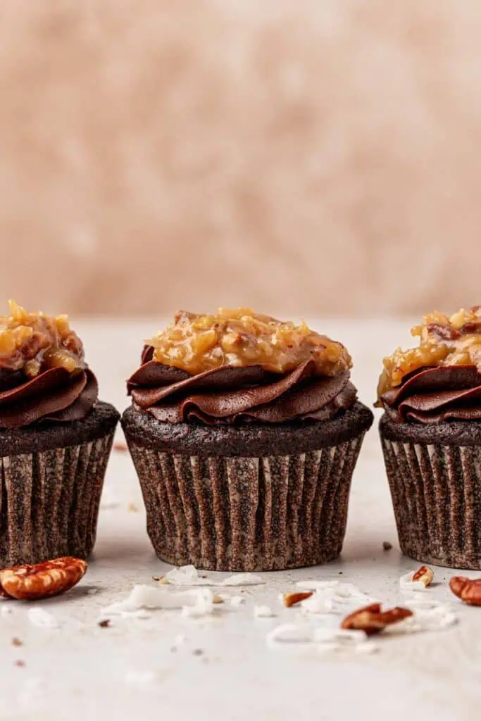 three german chocolate cupcakes