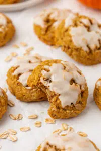 two pumpkin oatmeal cookies stacked on each other