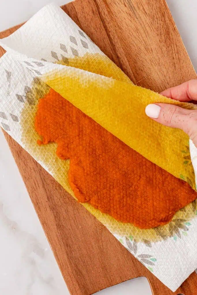 pumpkin spread out and blotted with a paper towel