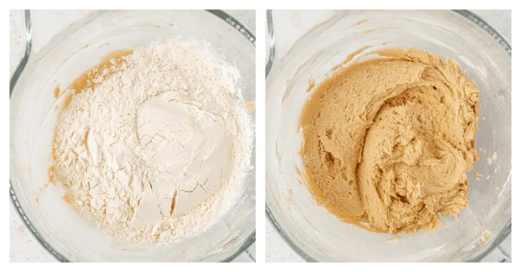 flour mixture added to cookie dough