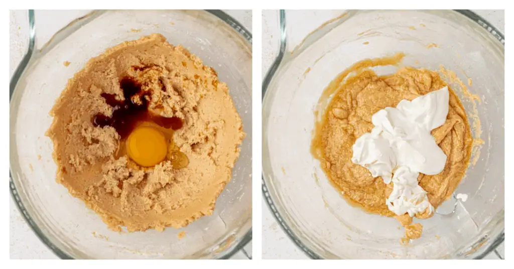 egg, vanilla, and sour cream added to cookie dough
