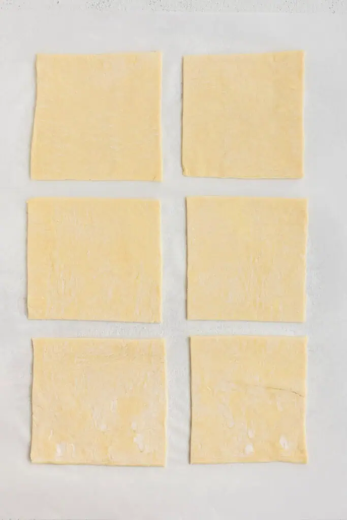 six squares of puff pastry