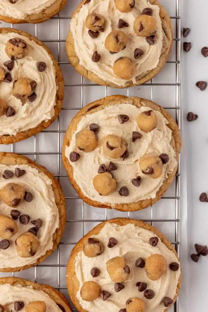 cookie dough cookies on wire rack