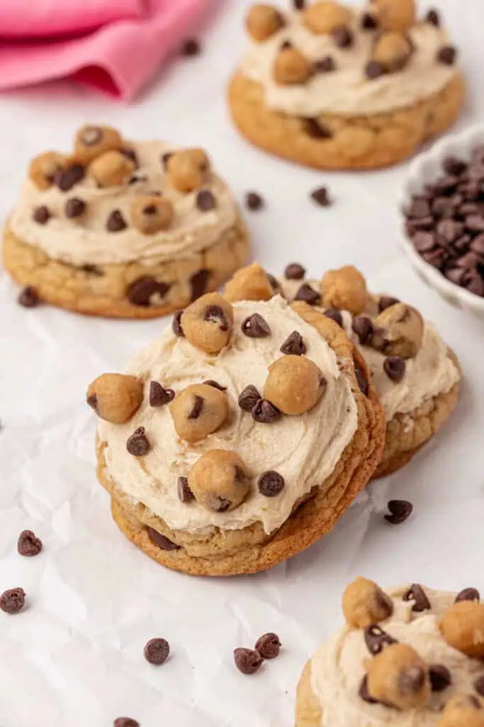 two cookie dough cookies stacked on top of each other