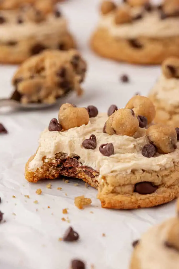 cookie dough cookie with a bite taken out of it