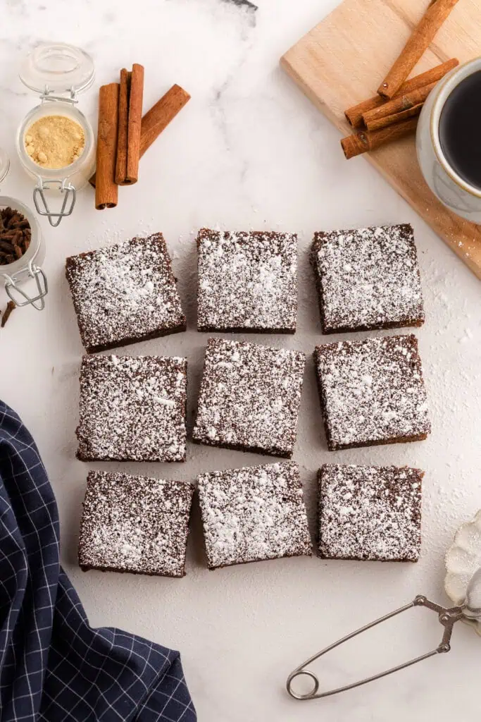 gingerbread brownies cut into 9 squares