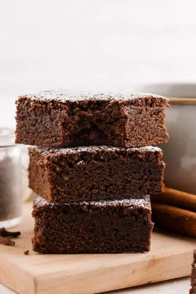 three gingerbread brownies stacked on top of each other