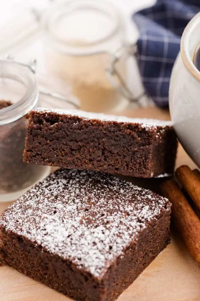 two gingerbread brownies stacked on top of each other