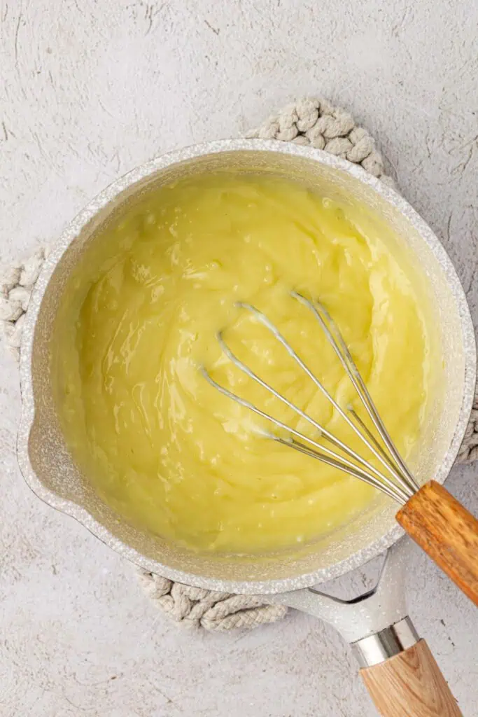 pudding mixture in a saucepan