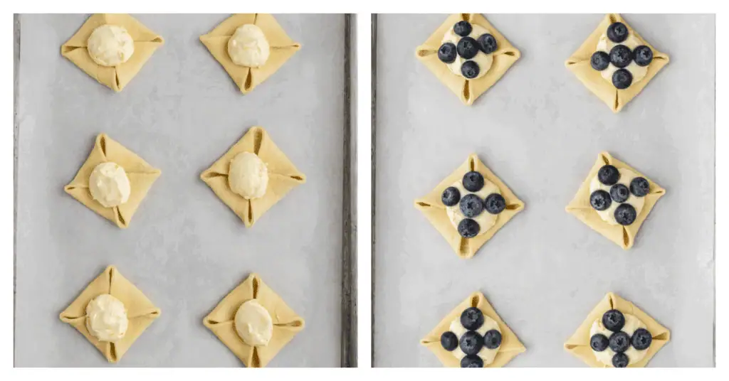 danishes topped with cream cheese and blueberries