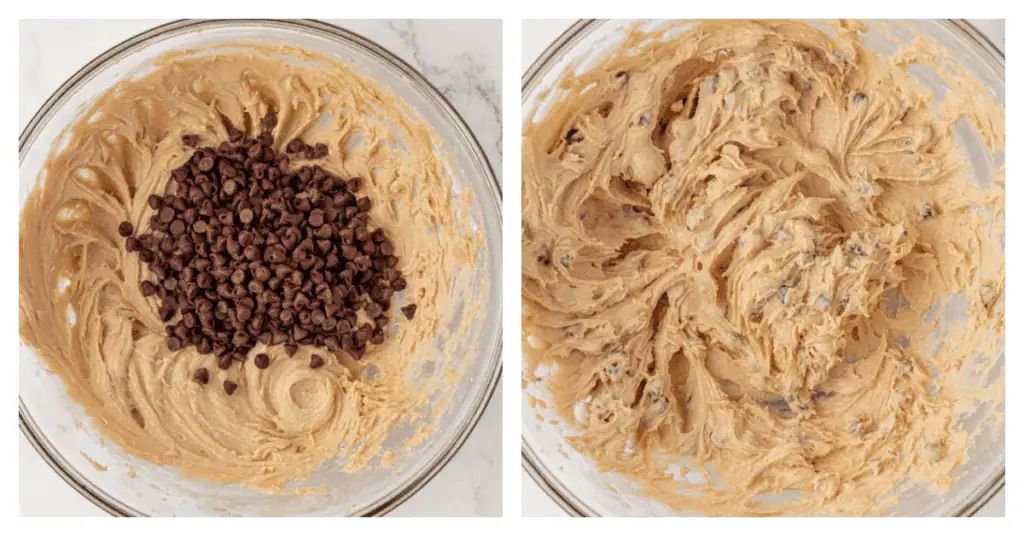 mini chocolate chips stirred into cookie dough