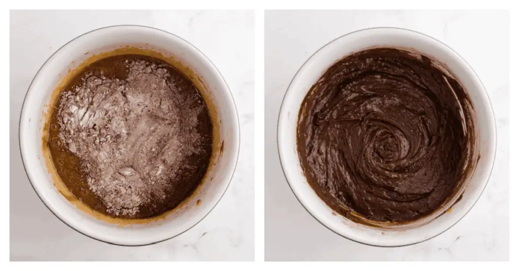 dry ingredients added to brownie batter