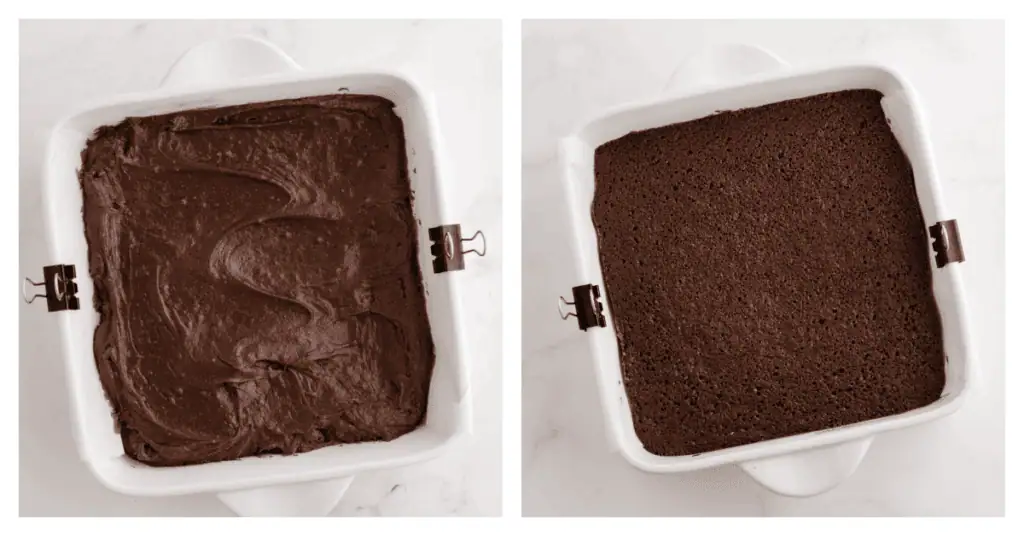 brownies spread into a pan and baked