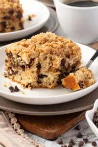 slice of chocolate chip coffee cake on a plate