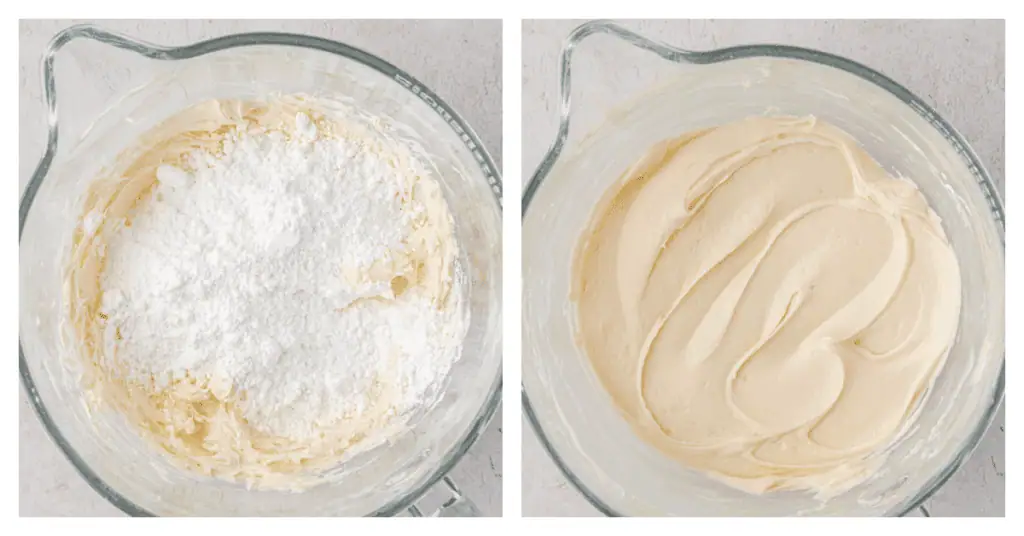 cream cheese frosting in a bowl